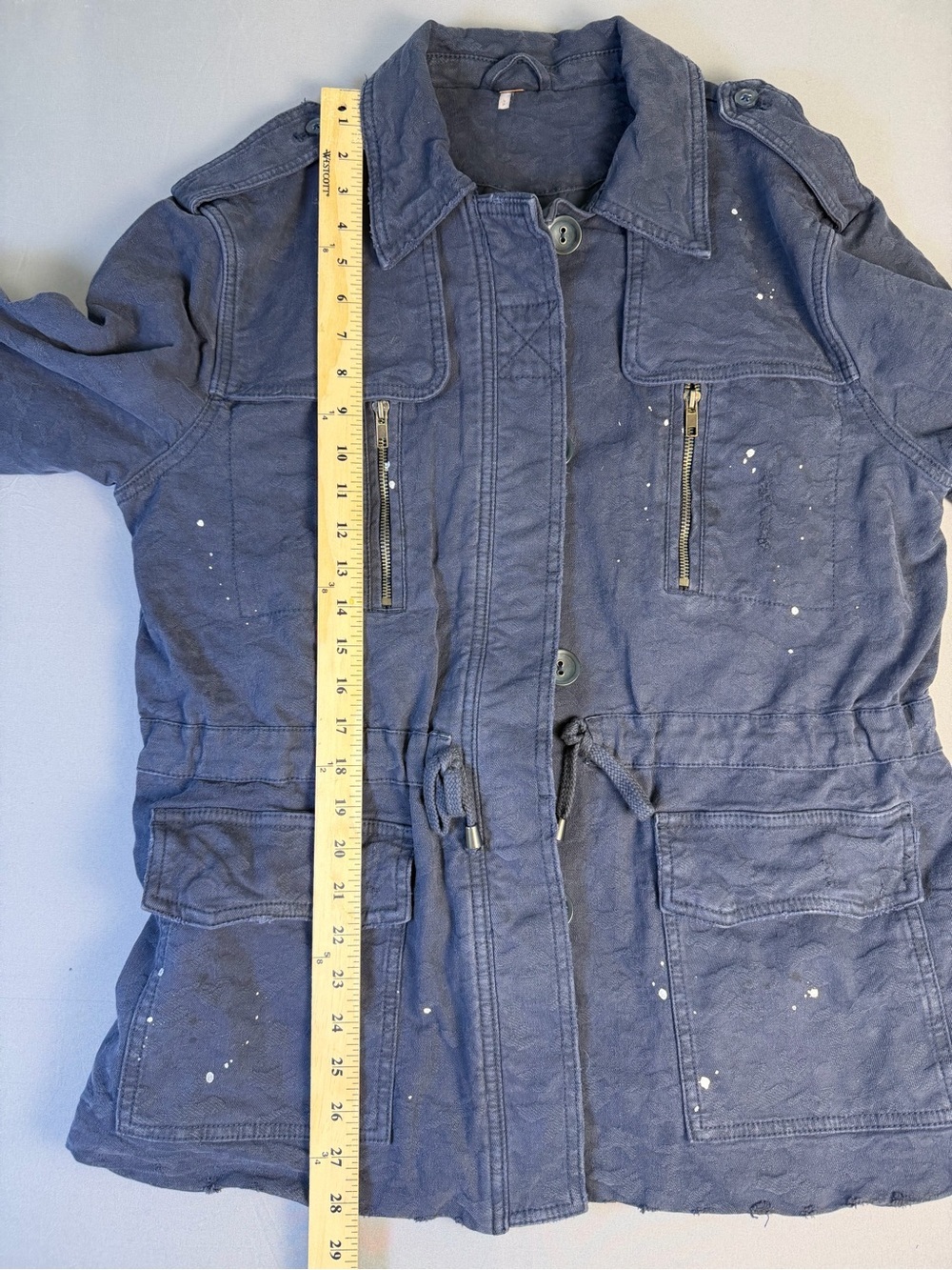 Free People Navy Blue Utility Military Jacket with Cargo Drawstring Small - Picture 13 of 15